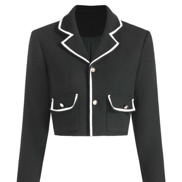 Cider Contrasting Edge Crop Blazer Black white Lined Gold buttons Womens S NWT - Picture 1 of 13